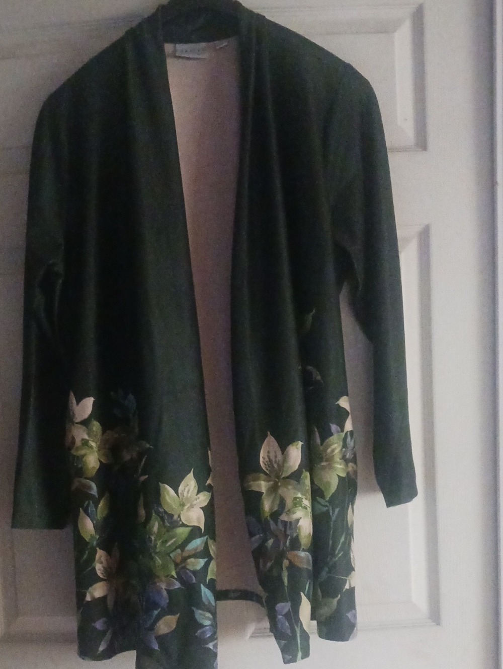 Susan Graver Forest Green Floral Open-Front Cardigan